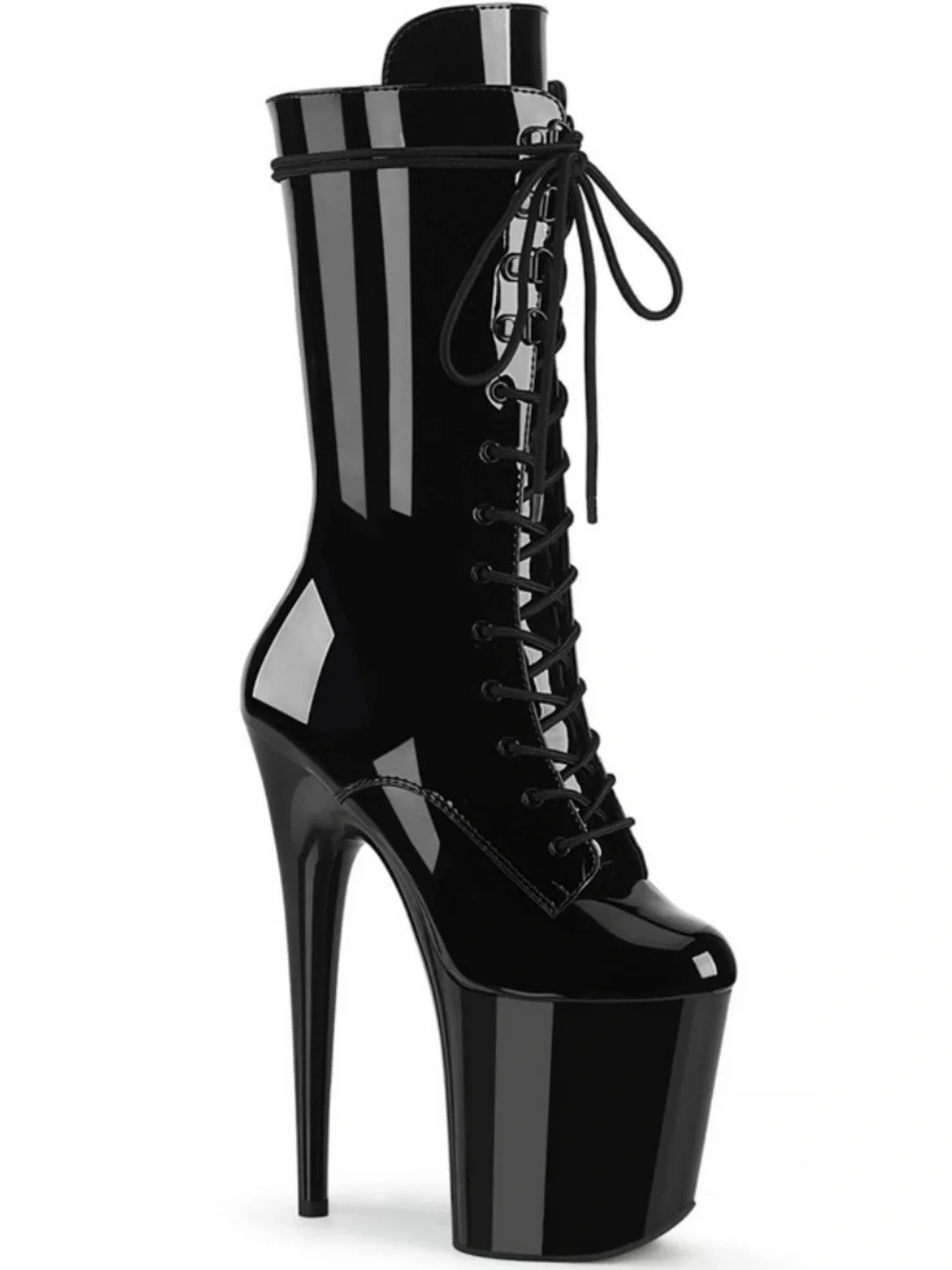 Pleaser Flamingo Black Patent Lace-Up Platform Stiletto Boot
